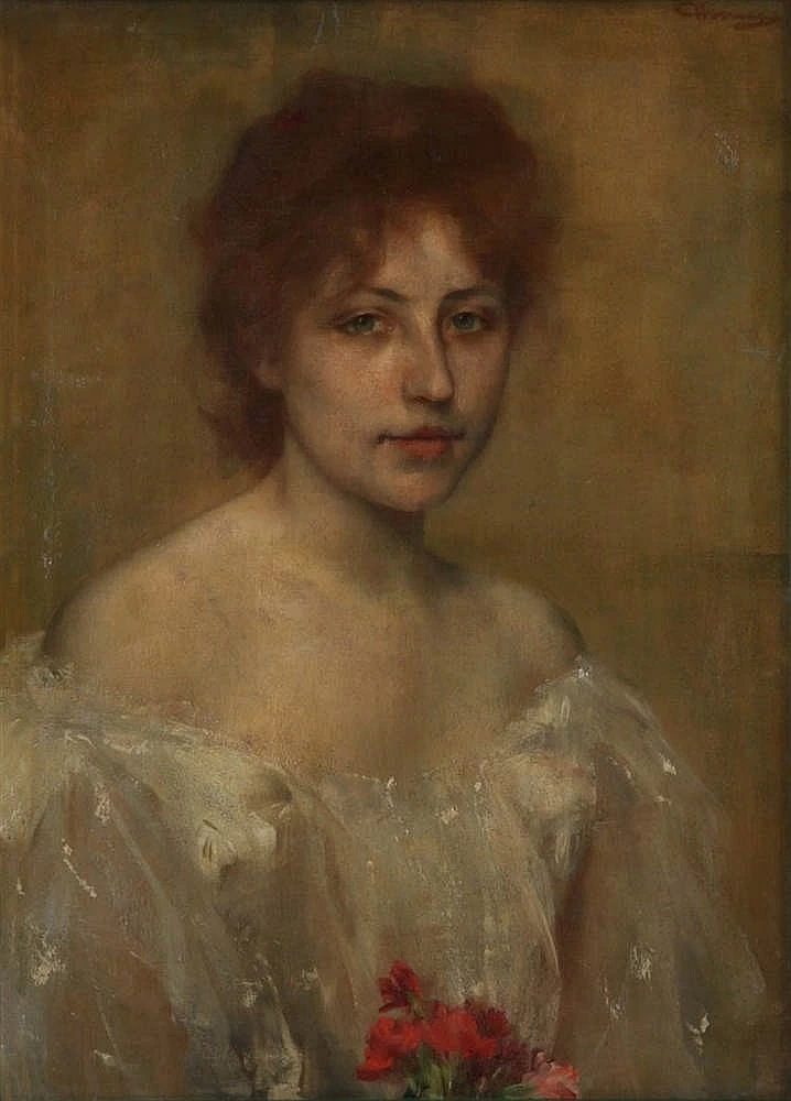 Ritratto di una ragazza con un mazzo di fiori